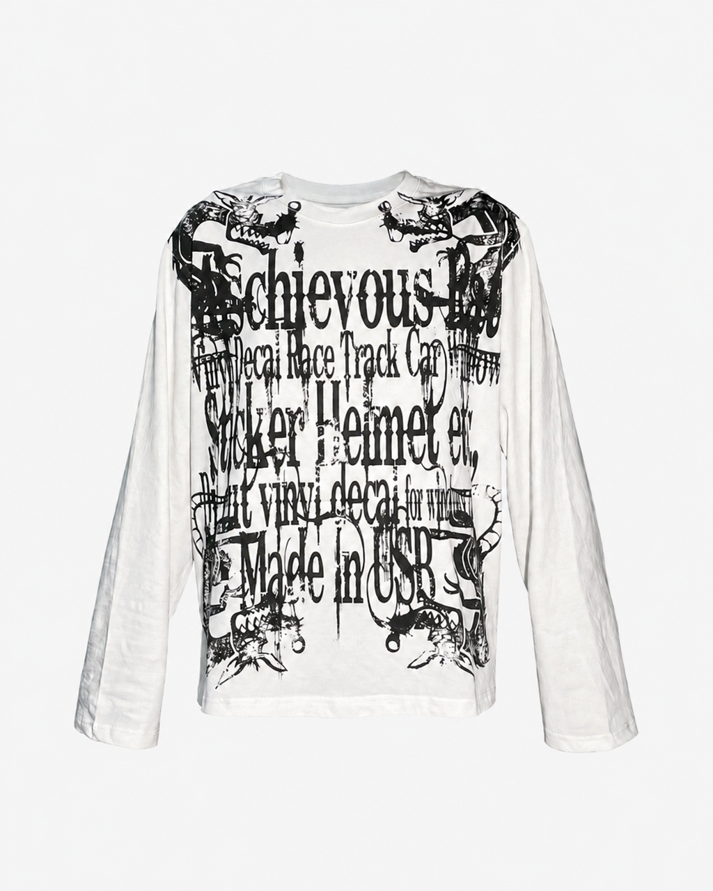 PCCVISION | Distressed Typography Long-Sleeve T-Shirt