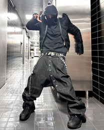 Asymmetric Button Curved-Leg Jeans worn on model, image 01