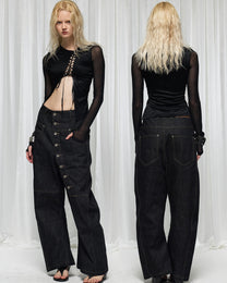 Asymmetric Button Curved-Leg Jeans worn on model, image 03