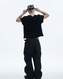 Asymmetric Button Curved-Leg Jeans worn on model, image 05