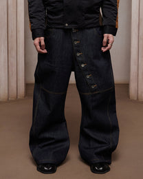 Asymmetric Button Curved-Leg Jeans, Blue view on white background