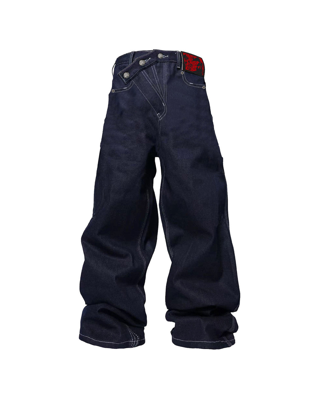 Triple-Button Baggy Jeans, Blue view on white background
