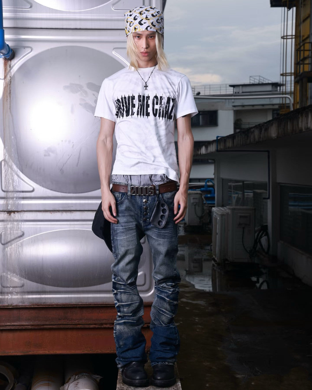Cracked Wash Curved-Leg Jeans worn on model, image 02