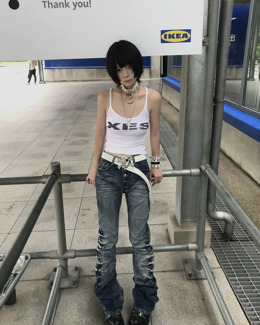 Cracked Wash Curved-Leg Jeans worn on model, image 04