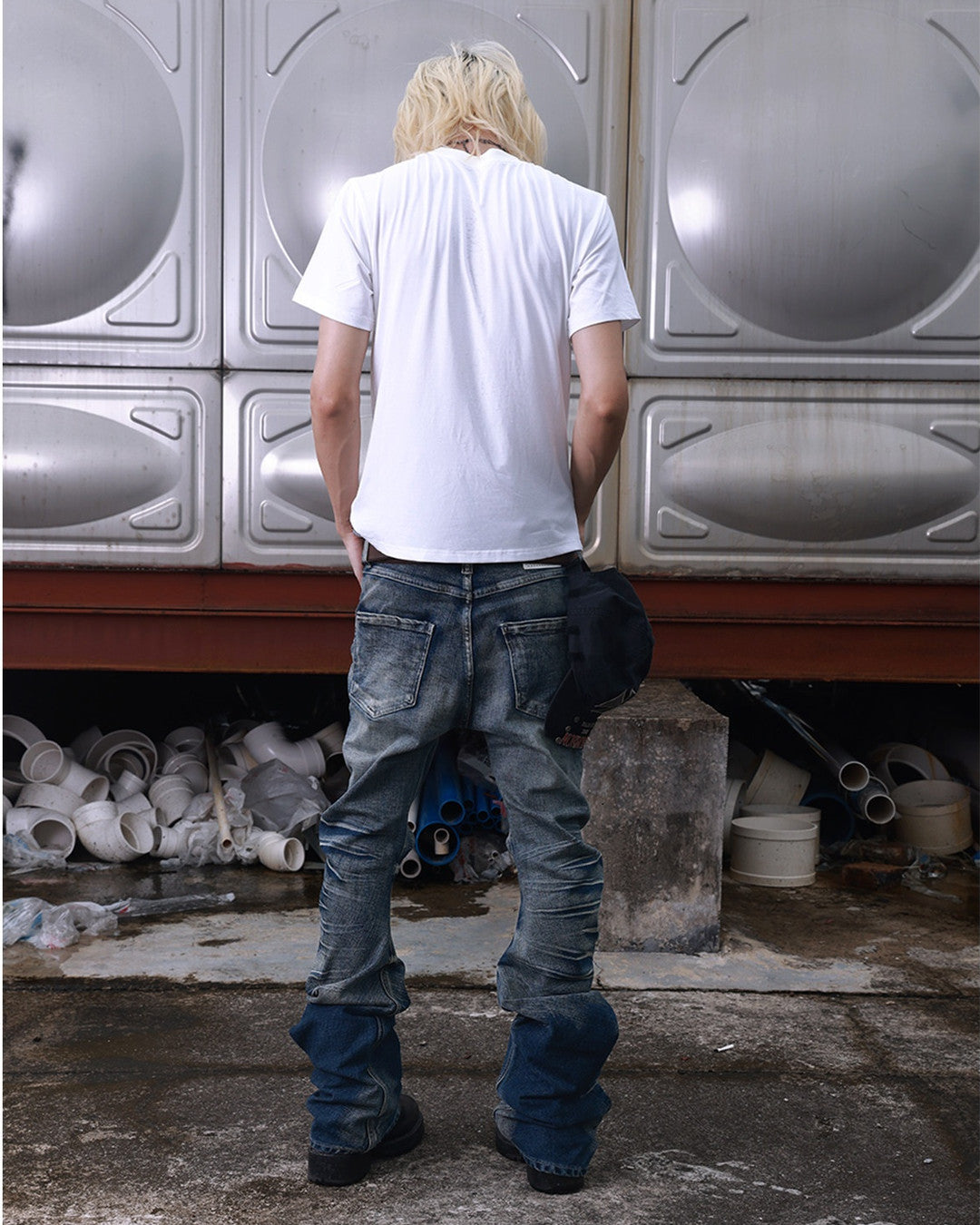 Cracked Wash Curved-Leg Jeans worn on model, image 06