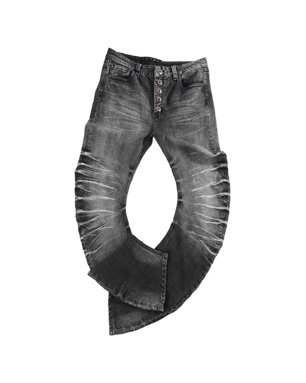 Cracked Wash Curved-Leg Jeans, Washed Black view on white background