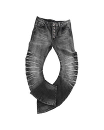 Cracked Wash Curved-Leg Jeans, Washed Black view on white background
