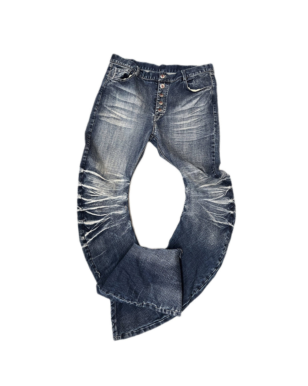 Cracked Wash Curved-Leg Jeans, Washed Blue view on white background