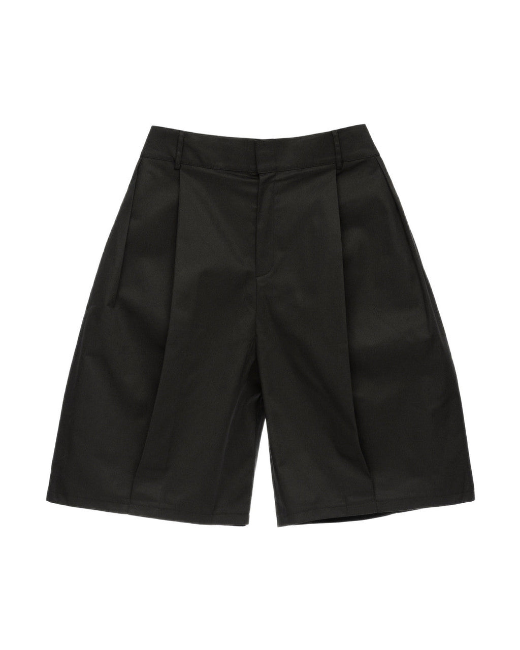Coated Double-Pleat Wide Shorts, Black view on white background