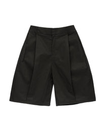Coated Double-Pleat Wide Shorts, Black view on white background