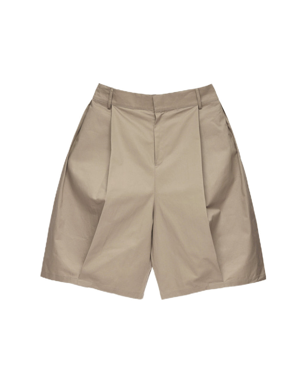Coated Pleated Wide Shorts, Khaki view on white background