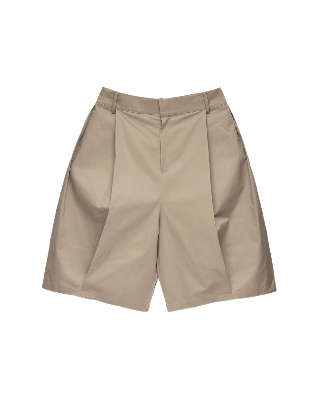 Coated Pleated Wide Shorts, Khaki view on white background
