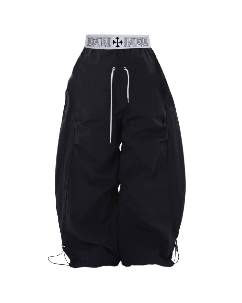Double-Waist Parachute Pants, Black view on white background