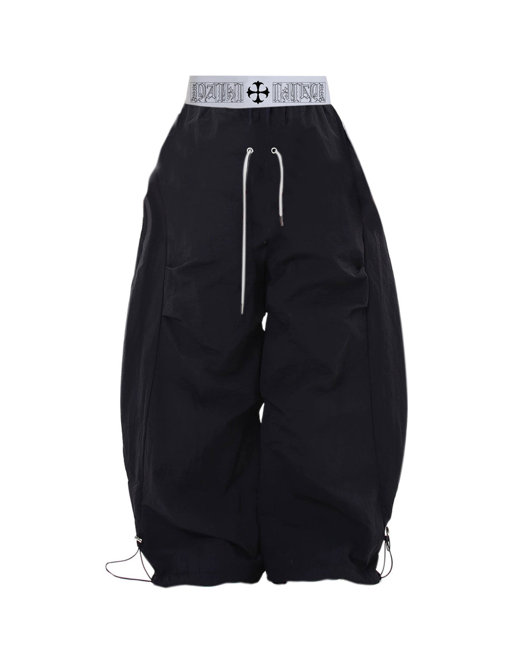 Double-Waist Parachute Pants, Black view on white background