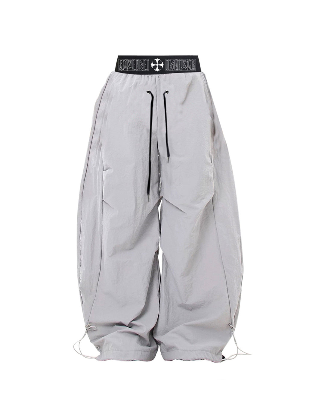 Double-Waist Parachute Pants, White view on white background