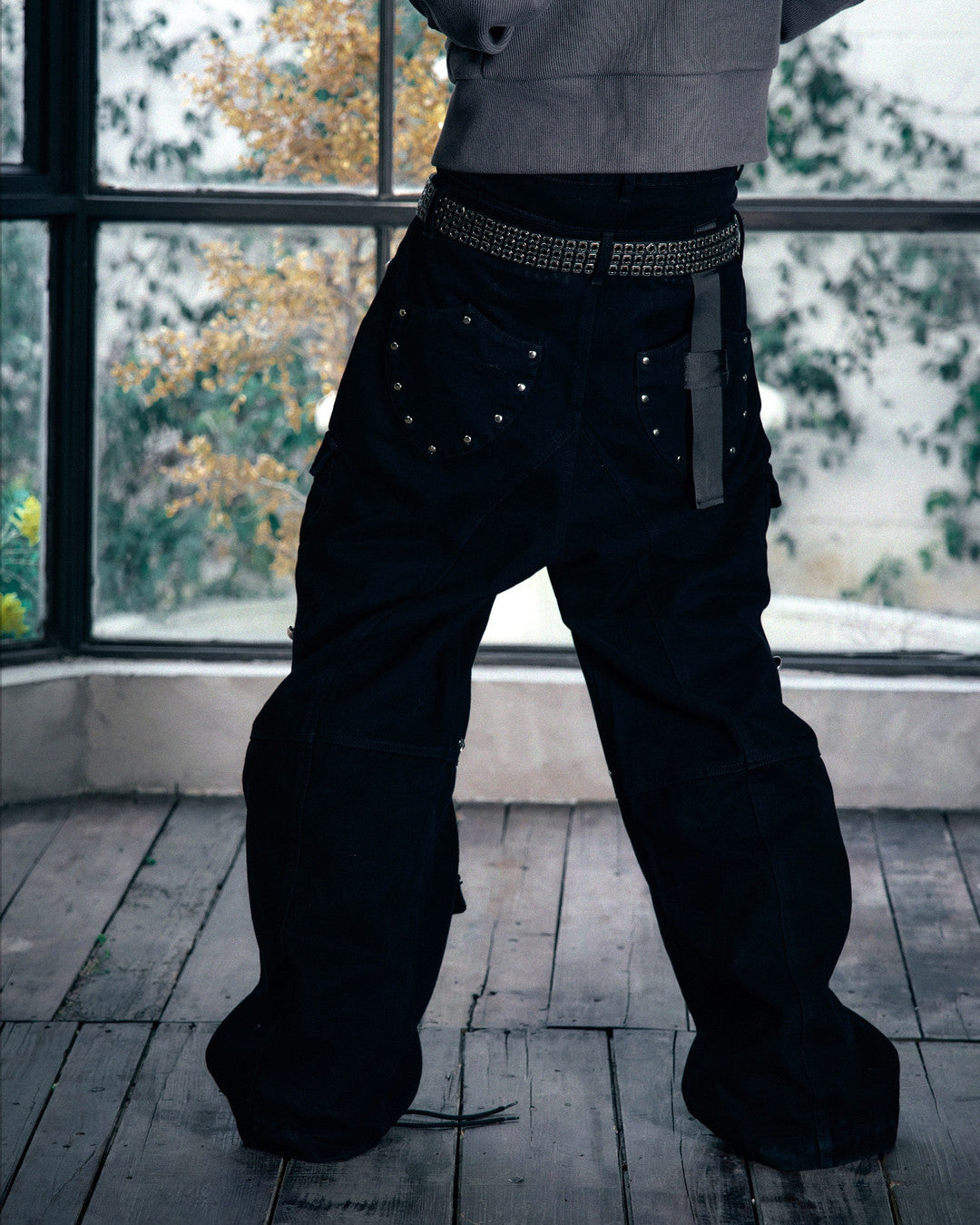 Studded Multi-Pocket Cargo Pants worn on model, image 03