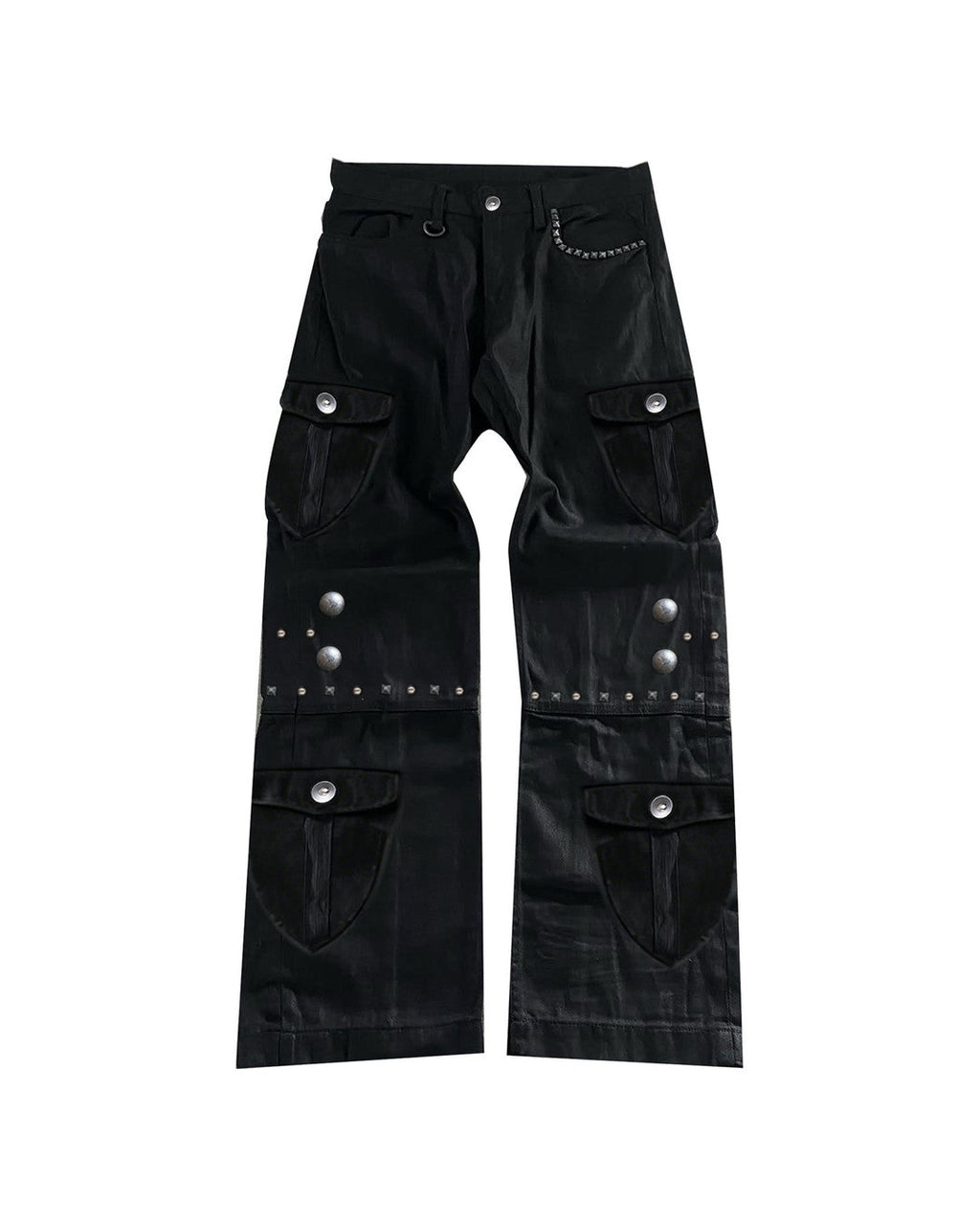 Studded Multi-Pocket Cargo Pants, Black view on white background