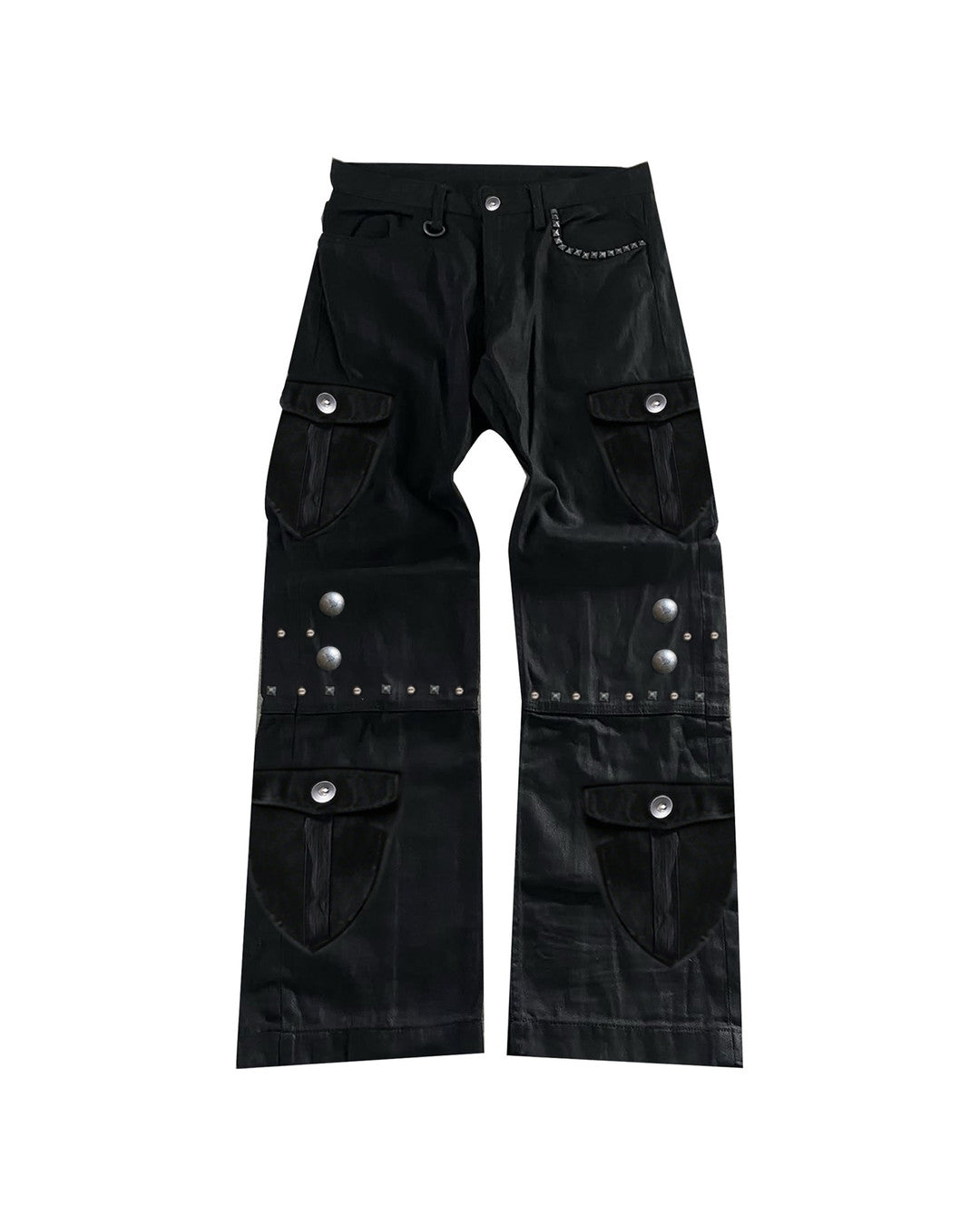 Studded Multi-Pocket Cargo Pants, Black view on white background