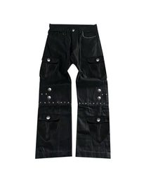 Studded Multi-Pocket Cargo Pants, Black view on white background