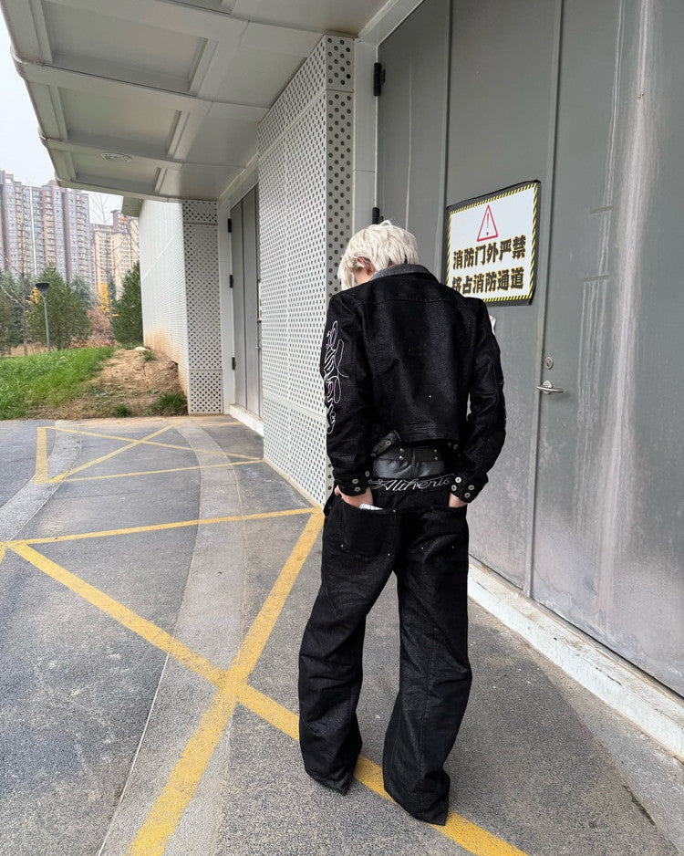 Metallic Double-Waist Baggy Jeans worn on model, image 03