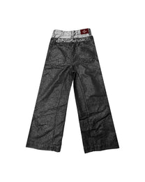 Metallic Double-Waist Baggy Jeans worn on model, image 05