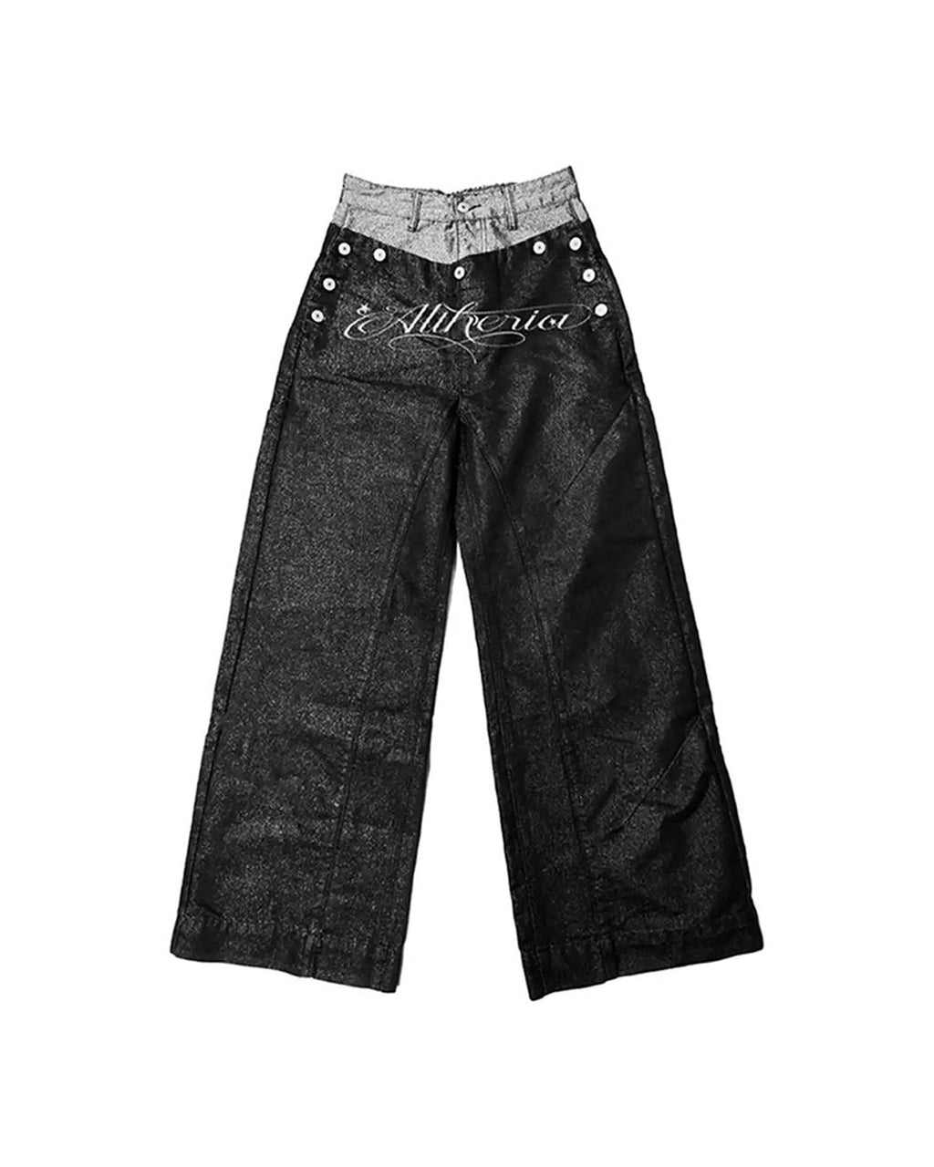Metallic Double-Waist Baggy Jeans product view