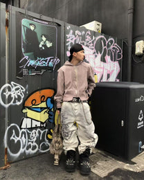 Music Note Mud-Wash Wide-Leg Pants worn on model, image 01
