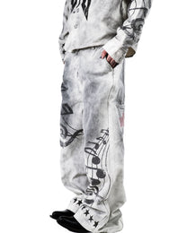 Music Note Mud-Wash Wide-Leg Pants worn on model, image 05