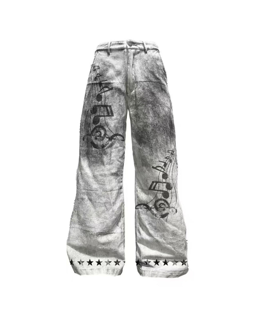 Music Note Mud-Wash Wide-Leg Pants product view
