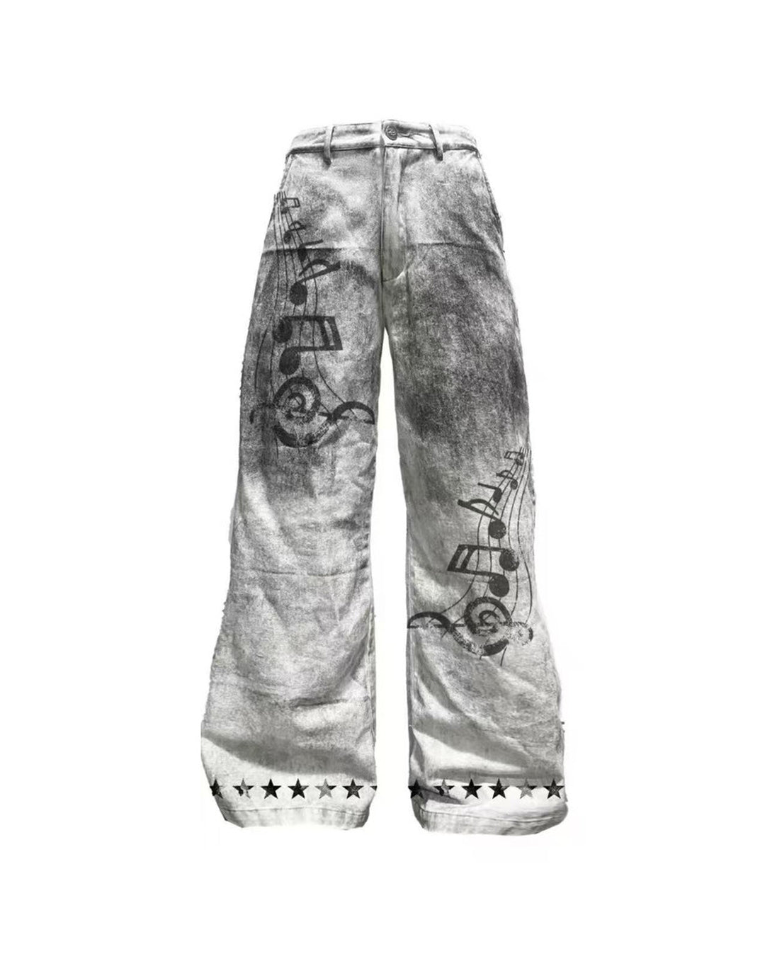 Music Note Mud-Wash Wide-Leg Pants product view