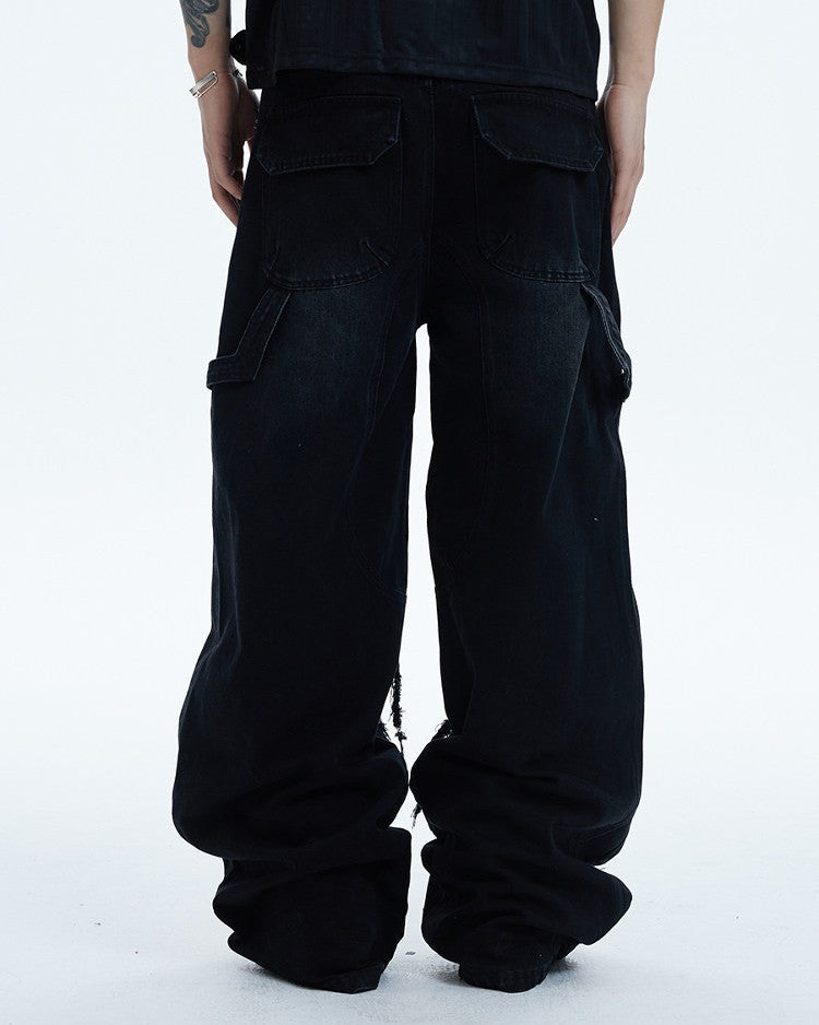 Gem-Studded Distressed Baggy Jeans worn on model, image 02