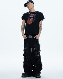 Gem-Studded Distressed Baggy Jeans worn on model, image 03