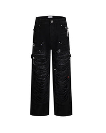 Gem-Studded Distressed Baggy Jeans product view