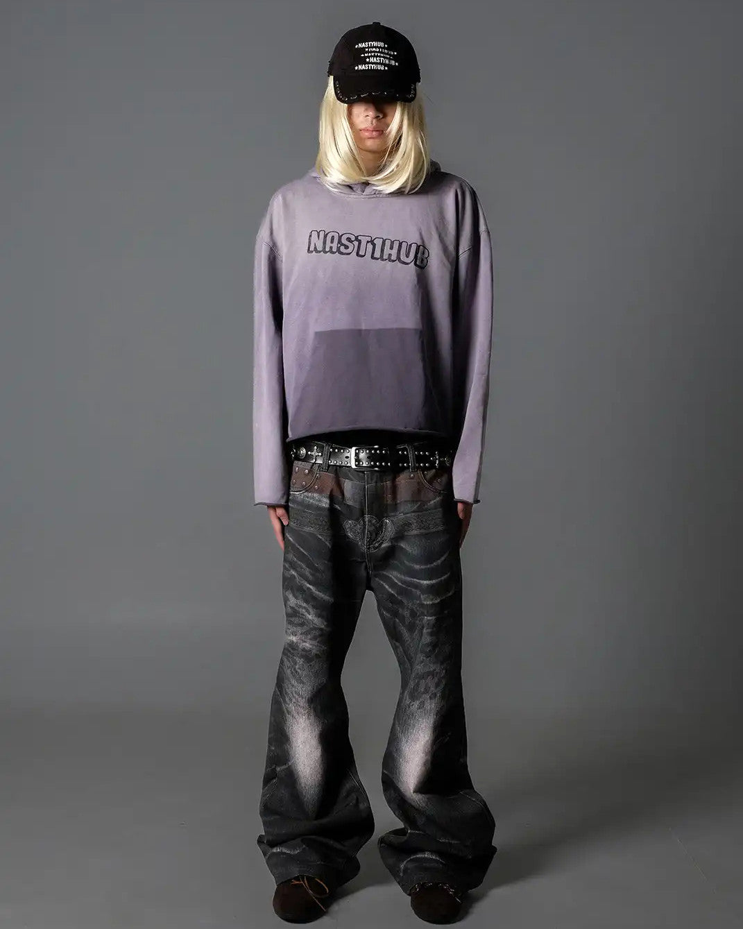Trompe-l'Oeil Leopard Flared Jeans worn on model, image 05