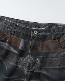 Trompe-l'Oeil Leopard Flared Jeans worn on model, image 07