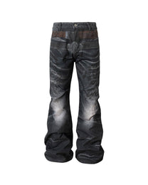 Trompe-l'Oeil Leopard Flared Jeans, Wash Black view on white background