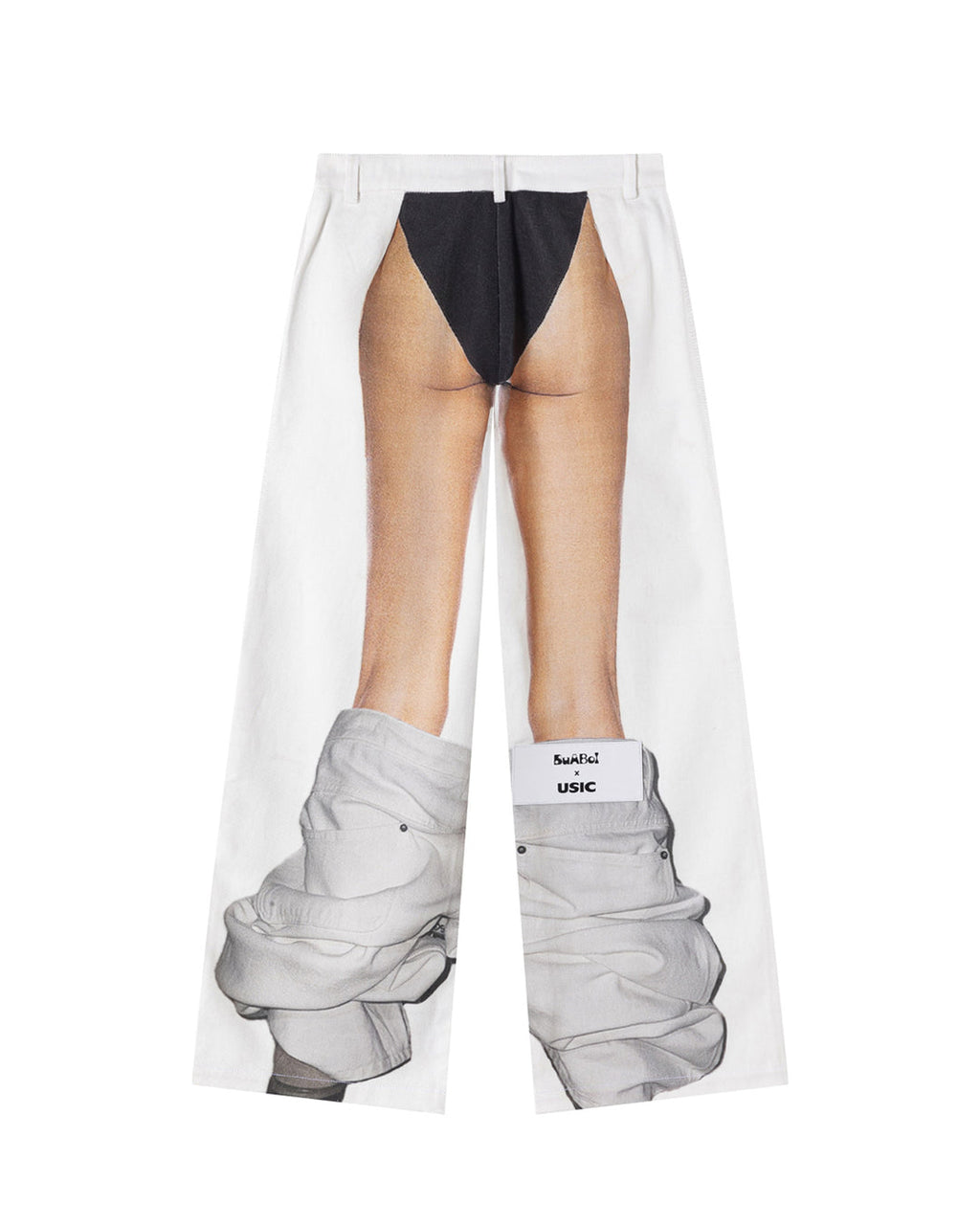 Trompe-l'Oeil Figure Print Pants, White view on white background