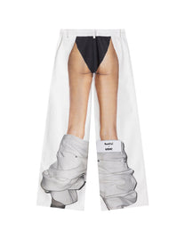 Trompe-l'Oeil Figure Print Pants, White view on white background