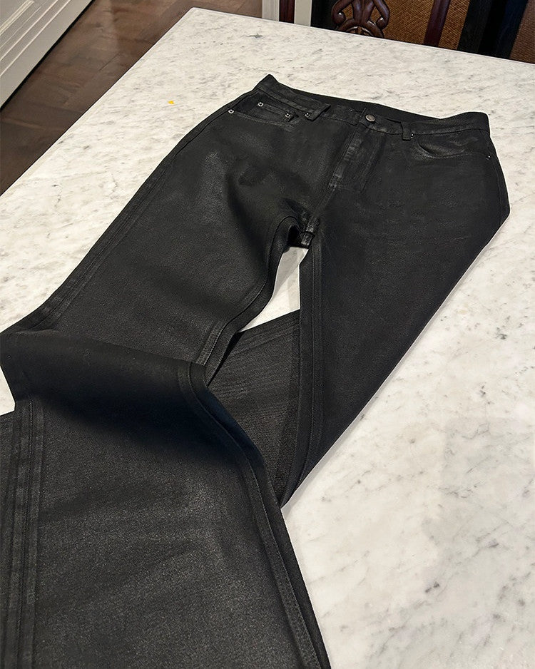 Hand-Waxed Bootcut Jeans worn on model, image 01
