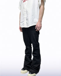 Pressed-Crease Stacked Flare Jeans worn on model, image 02