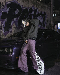 Data-Graphic Zip Panel Sweatpants worn on model, image 01