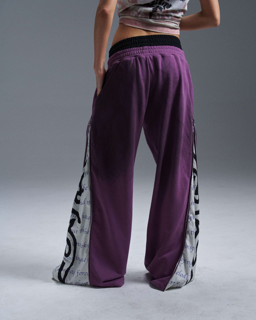 Data-Graphic Zip Panel Sweatpants worn on model, image 02