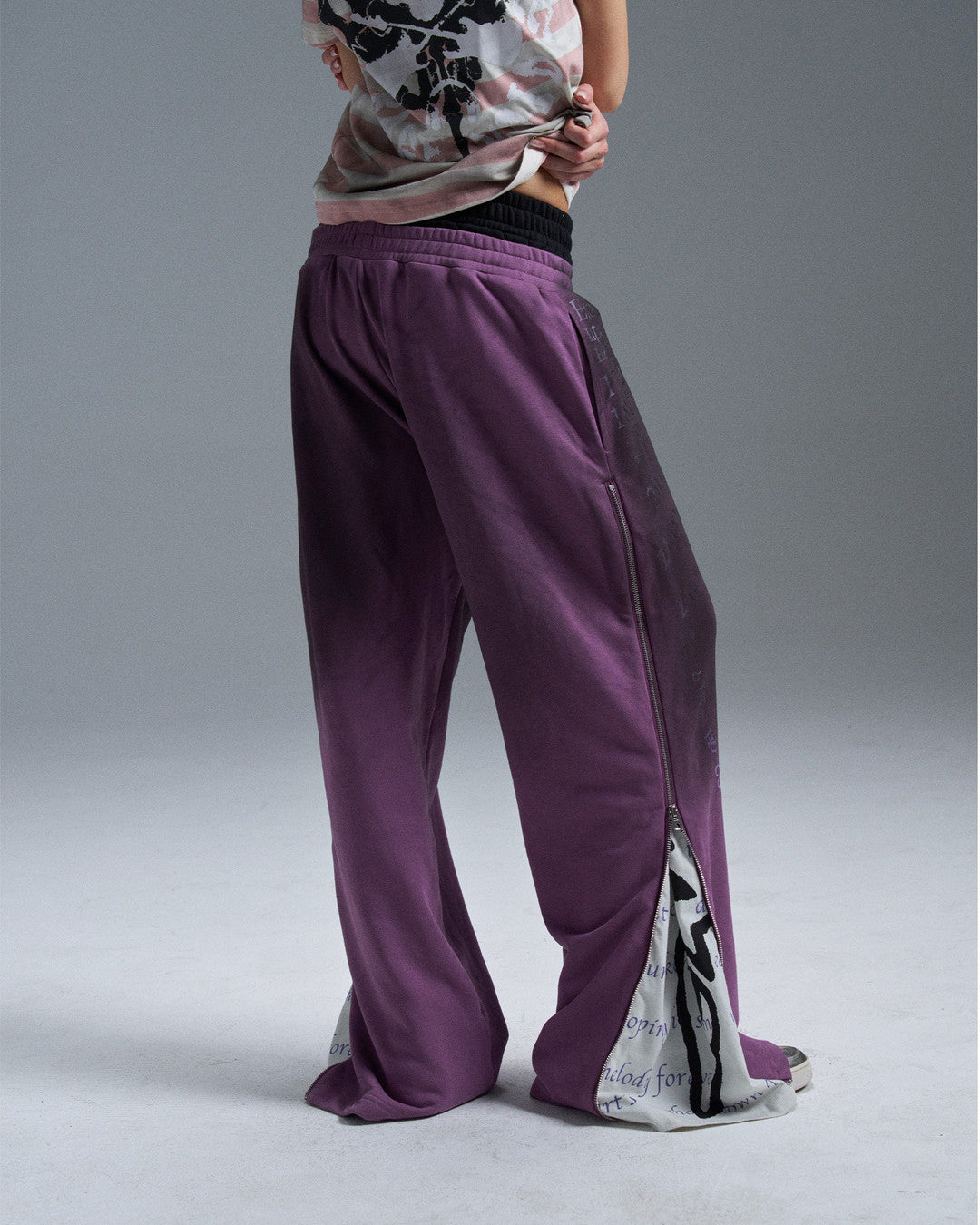 Data-Graphic Zip Panel Sweatpants worn on model, image 04