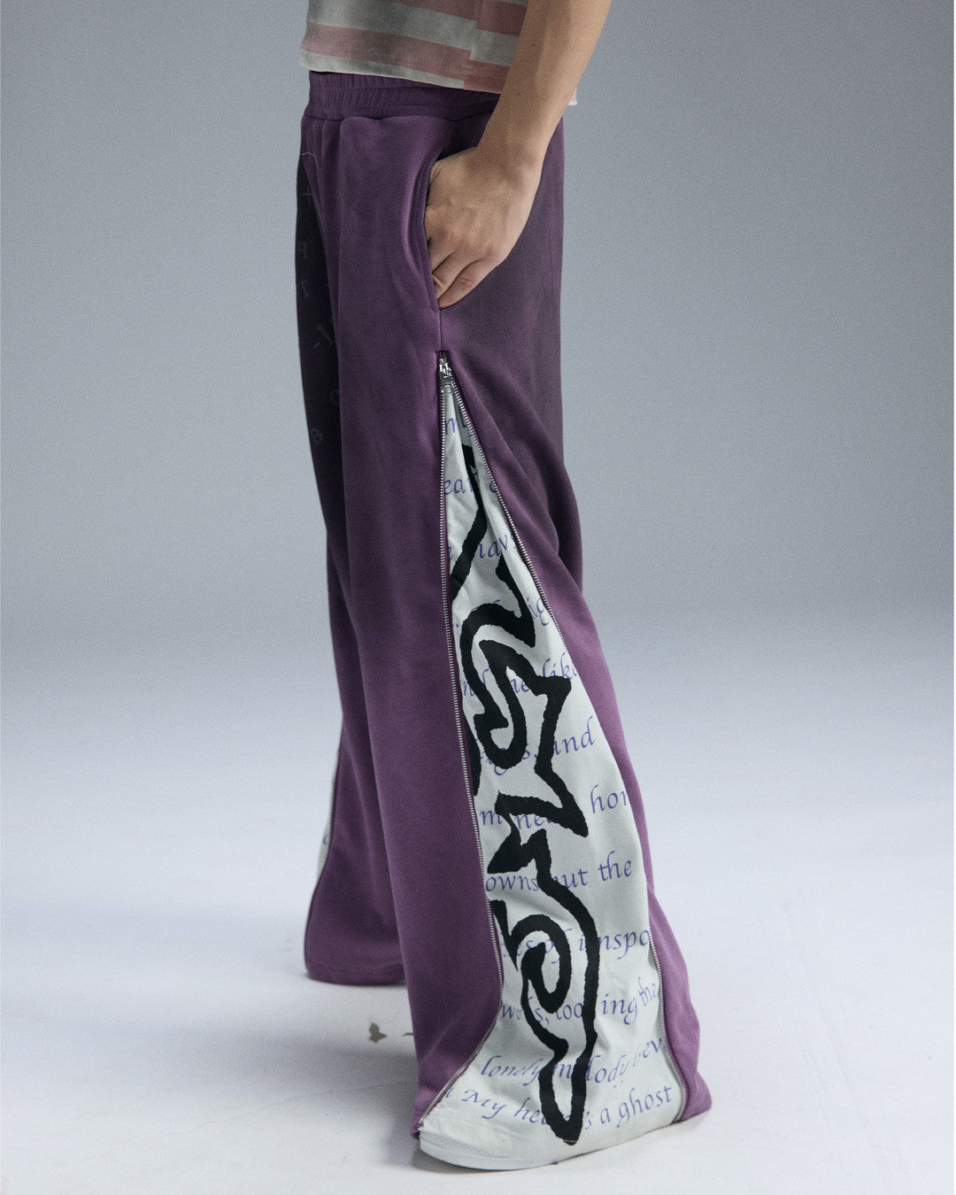 Data-Graphic Zip Panel Sweatpants worn on model, image 05
