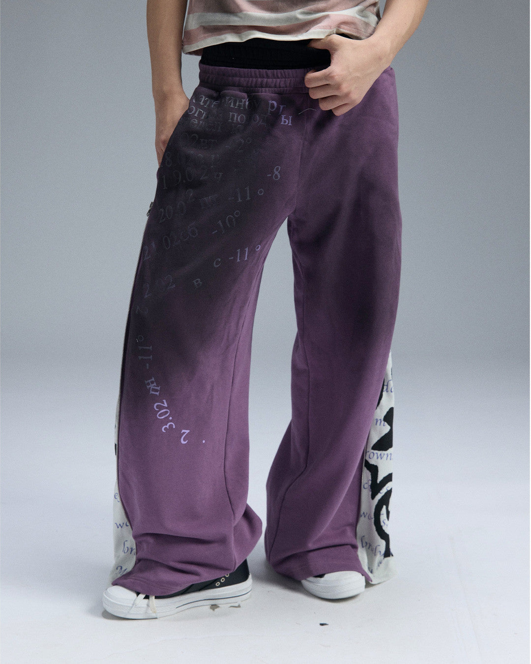 Data-Graphic Zip Panel Sweatpants worn on model, image 06