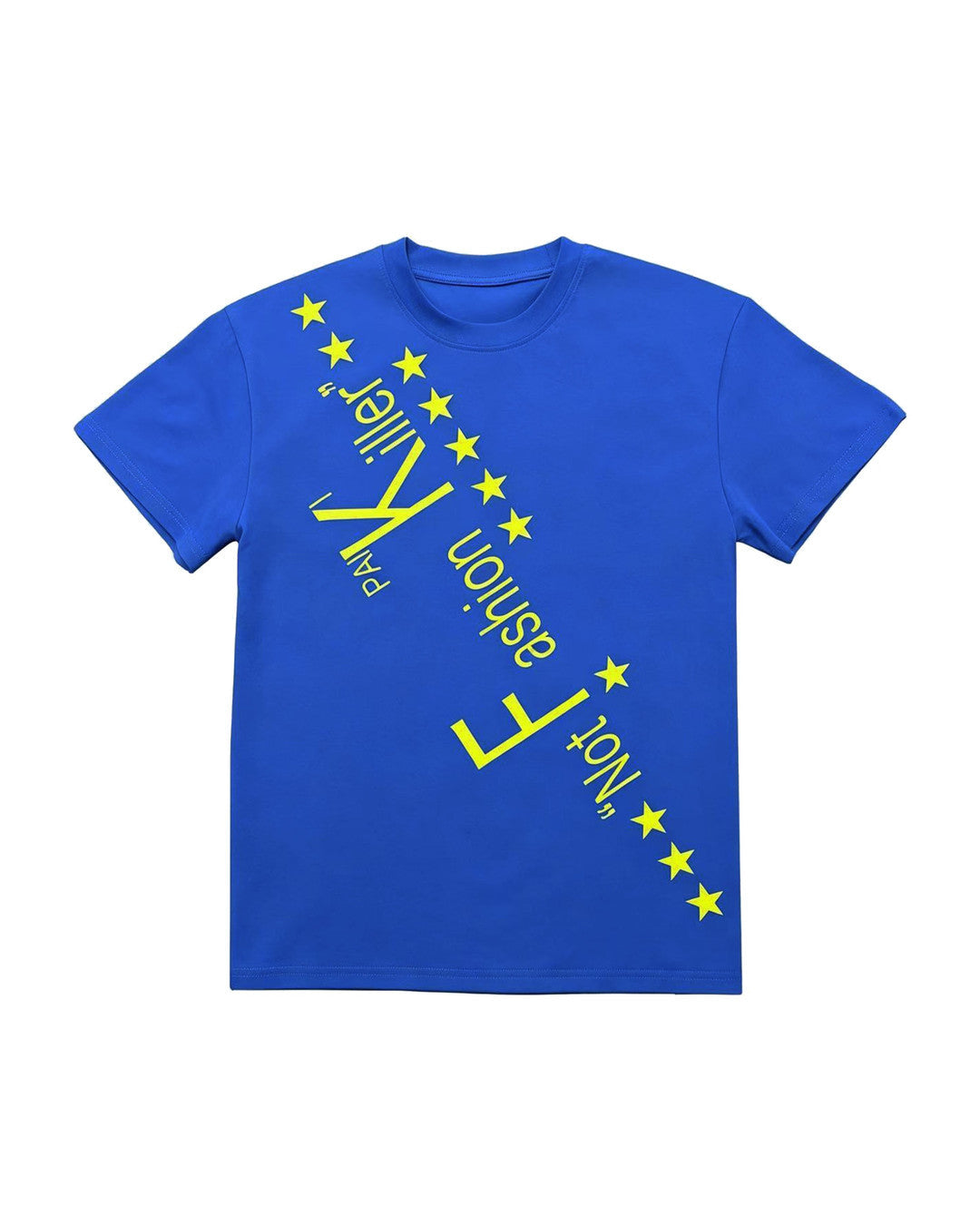 PAIKI | Diagonal Slogan &amp; Star Graphic T-Shirt - Blue product image