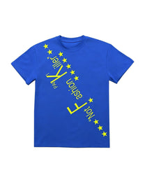 PAIKI | Diagonal Slogan &amp; Star Graphic T-Shirt - Blue product image