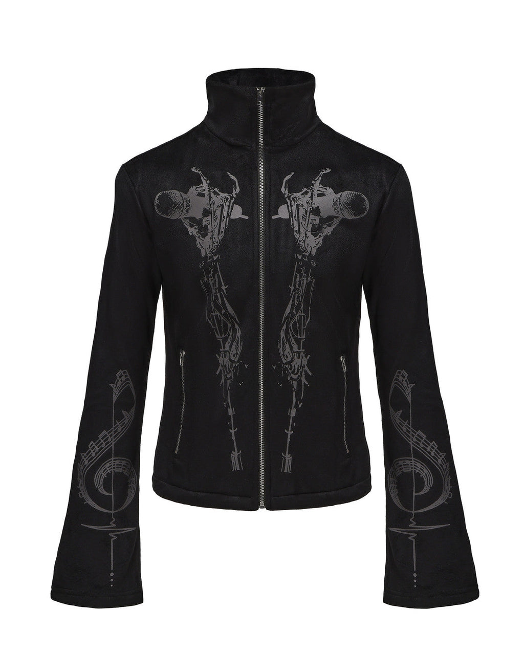 PAIKI | Skeleton Singer Flared-Cuff Zip Jacket - Black product image