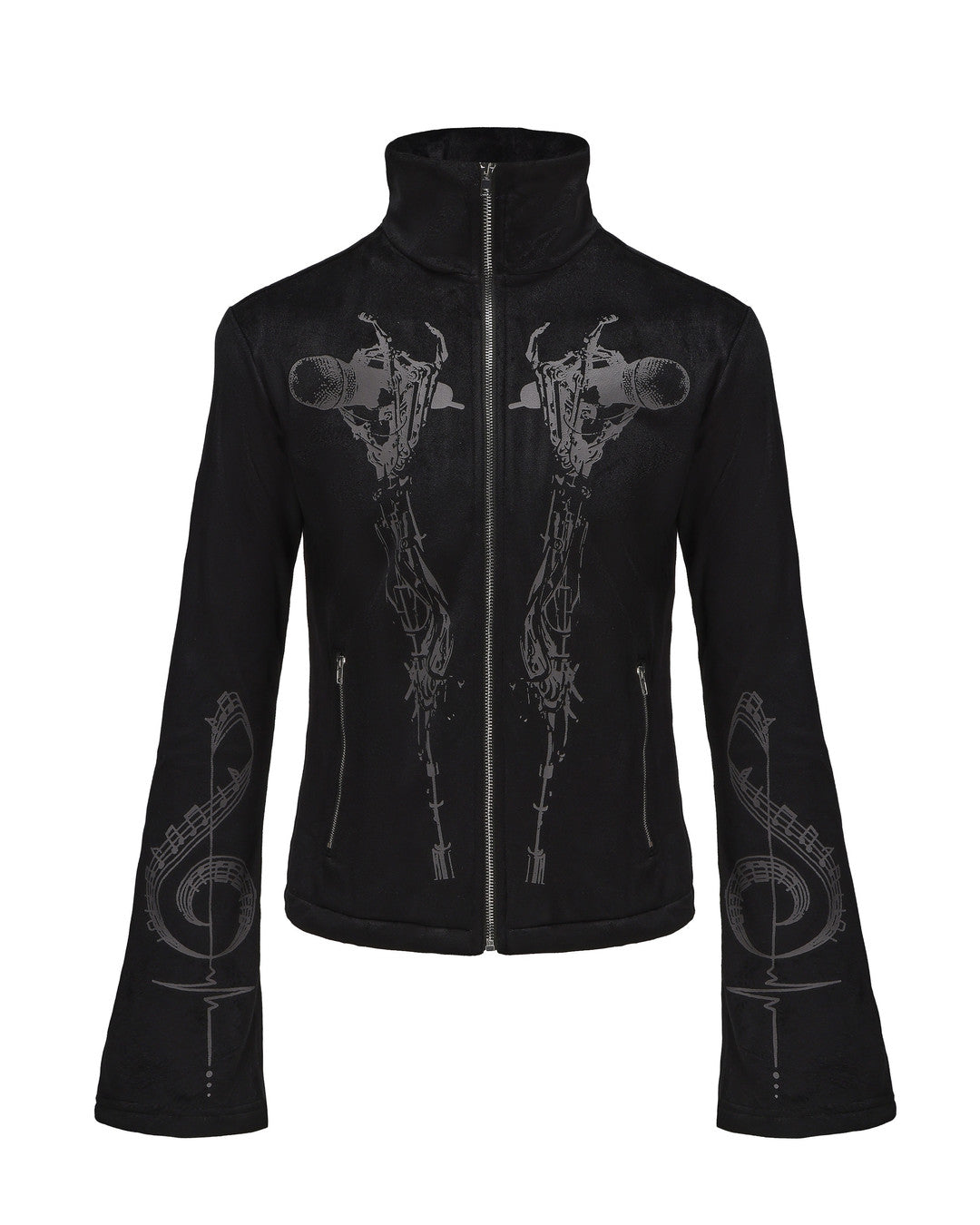 PAIKI | Skeleton Singer Flared-Cuff Zip Jacket - Black product image