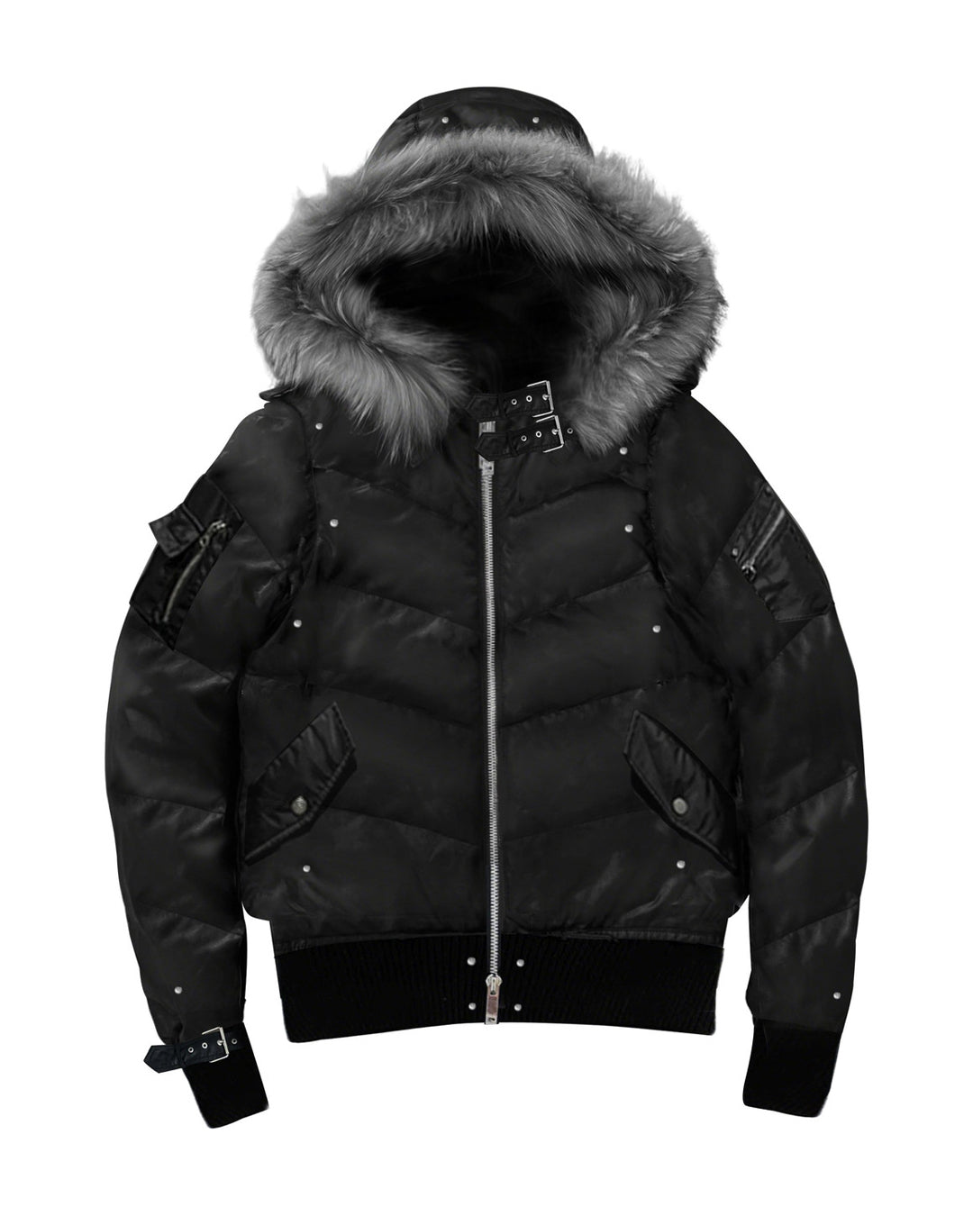 PAIKI | Oversized Hood Cropped Puffer Jacket - Black Gray product image